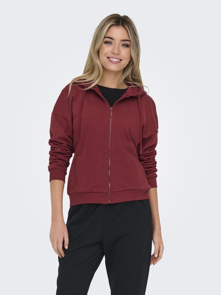 Only Play Vest Rood dames (LUX HW BRUSH FULLZIP LS LOOSE SWEAT HOOD - 15333436.SUNDRIEDTOM) - GL Sport (Sluis)