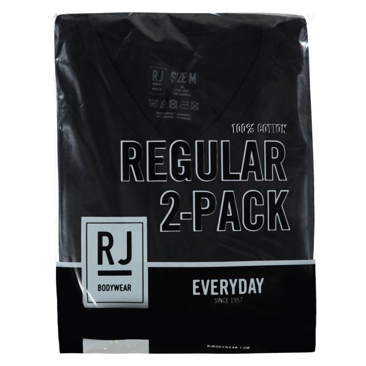 RJ Bodywear T-shirt Zwart heren (GOUDA 2-PACK V-NECK - SMAL BOORD - 37-044-007.BLACK) - GL Sport (Sluis)