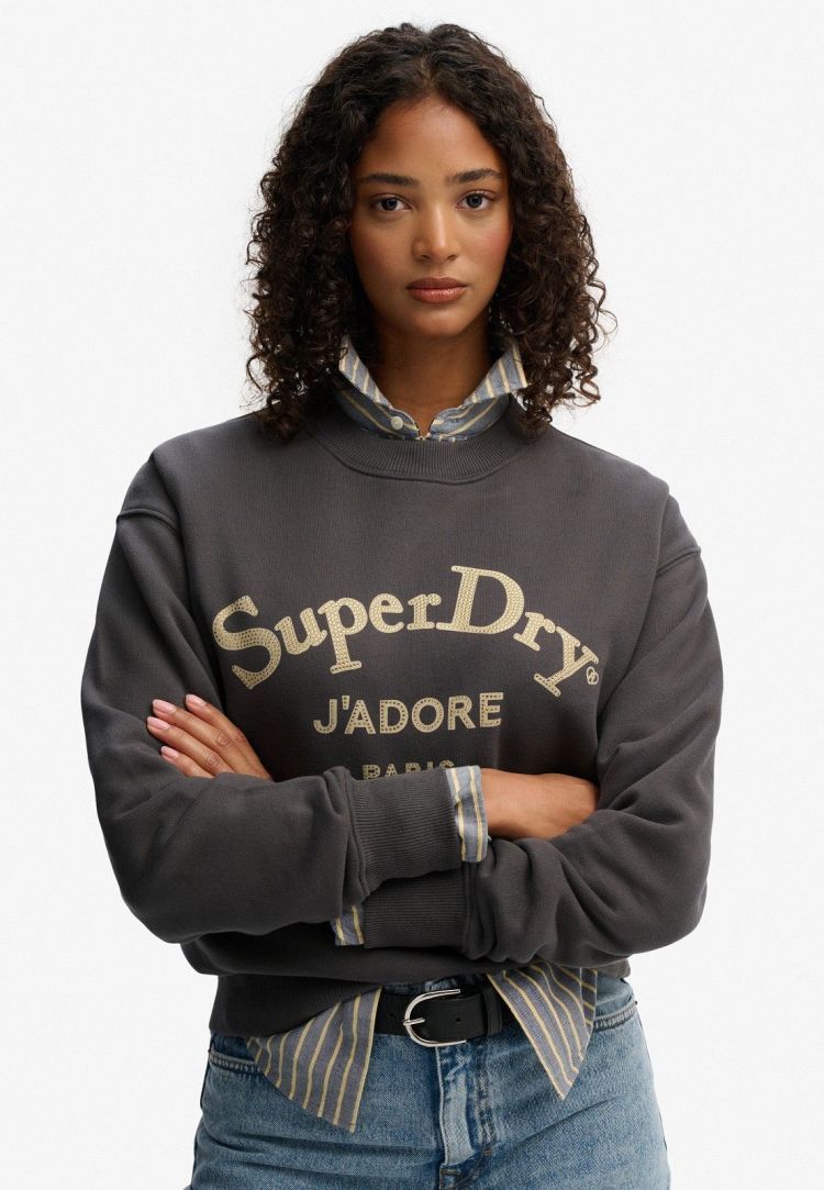 Superdry Pull Antraciet dames (BRAND MARK LOOSE CREW - W2012395A.06A) - GL Sport (Sluis)