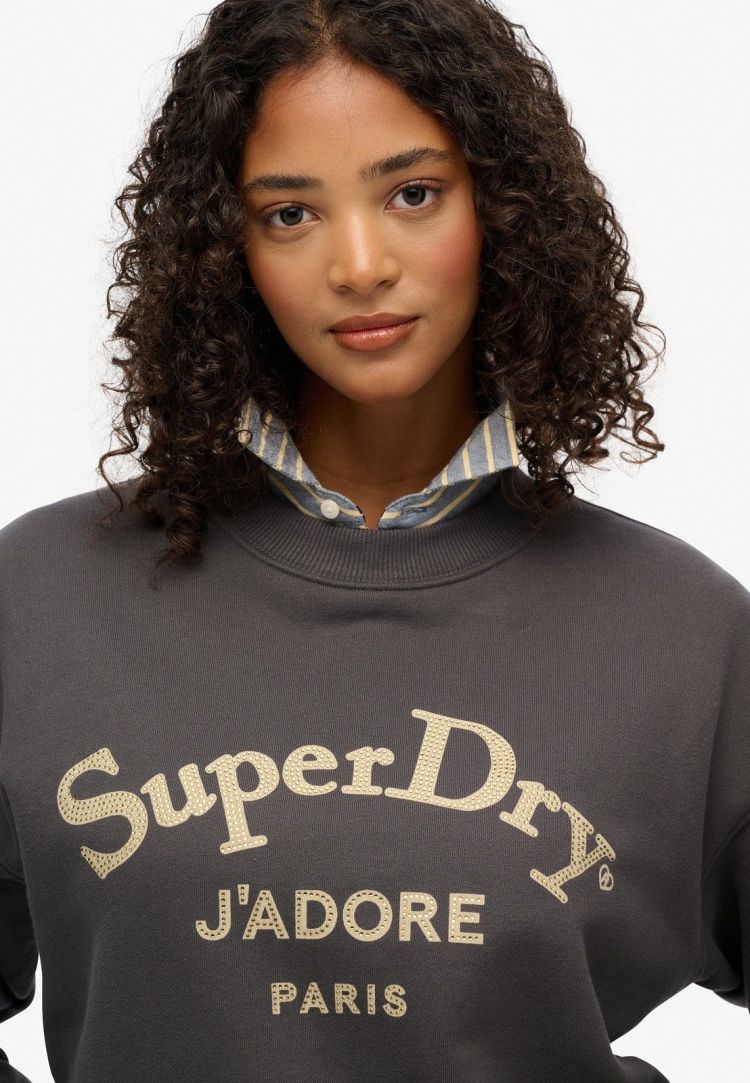Superdry Pull Antraciet dames (BRAND MARK LOOSE CREW - W2012395A.06A) - GL Sport (Sluis)
