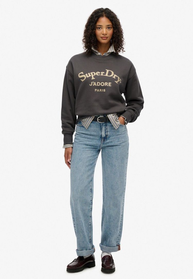 Superdry Pull Antraciet dames (BRAND MARK LOOSE CREW - W2012395A.06A) - GL Sport (Sluis)