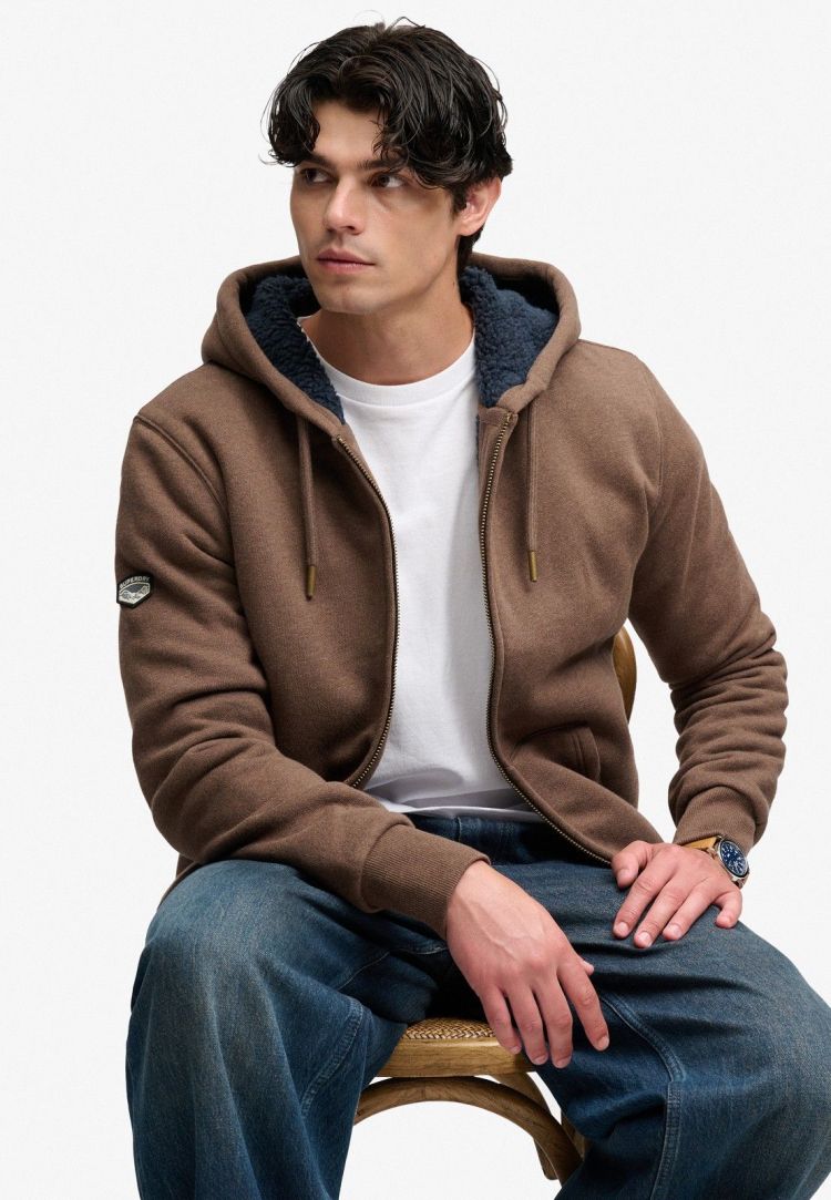 Superdry & Co Vest Bruin heren (BORG LINED ZIPHOOD - M2014583A.M5P) - GL Sport (Sluis)