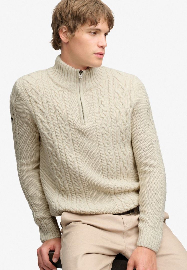 Superdry & Co Trui Beige heren (JACOB CABLE HALF ZIP KNIT - M6110770A.39E) - GL Sport (Sluis)