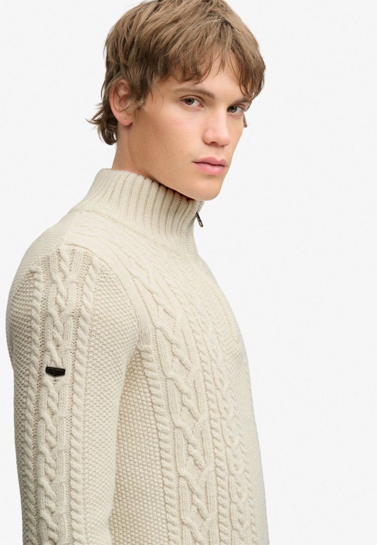 Superdry & Co Trui Beige heren (JACOB CABLE HALF ZIP KNIT - M6110770A.39E) - GL Sport (Sluis)