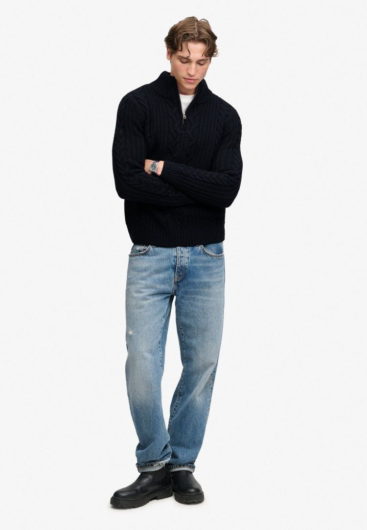 Superdry & Co Trui Blauw heren (JACOB CABLE HALF ZIP KNIT - M6110770A.98T) - GL Sport (Sluis)