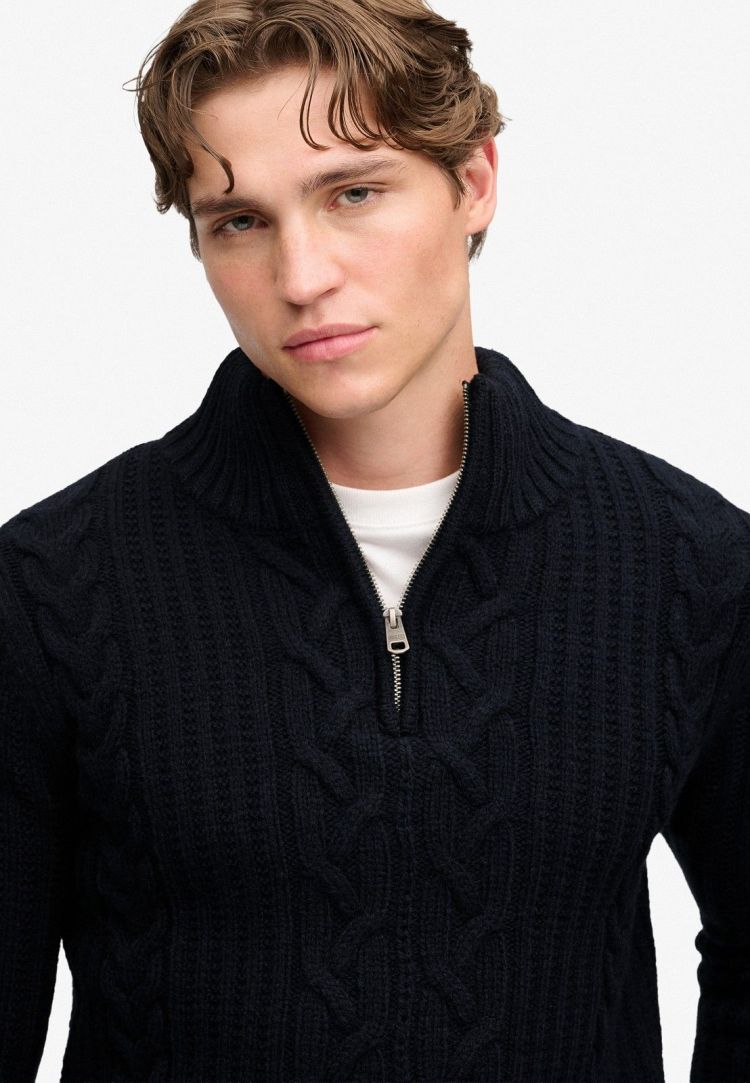 Superdry & Co Trui Blauw heren (JACOB CABLE HALF ZIP KNIT - M6110770A.98T) - GL Sport (Sluis)