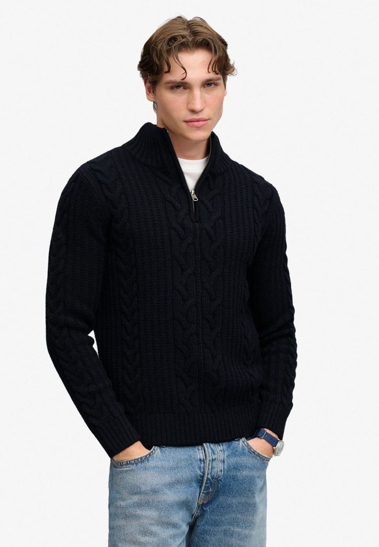 Superdry & Co Trui Blauw heren (JACOB CABLE HALF ZIP KNIT - M6110770A.98T) - GL Sport (Sluis)