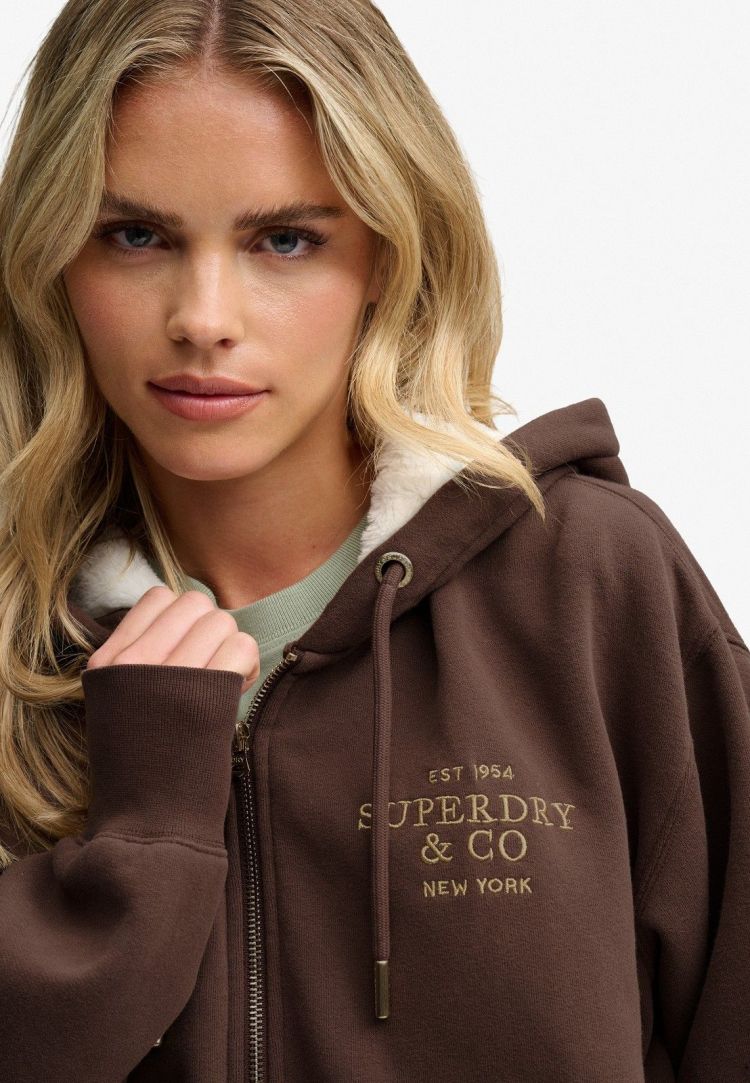 Superdry & Co Hoodie Bruin dames (LUXE FUR LINED ZIPHOOD - W2012784A.8TP) - GL Sport (Sluis)