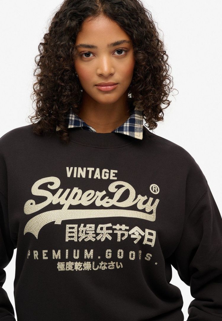 Superdry Pull Zwart dames (EMBELLISHED VL LOOSE CREW - W2012399A.AWF) - GL Sport (Sluis)