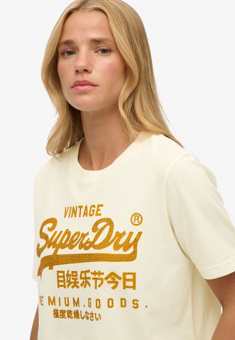 Superdry T-shirt Off-white dames (EMBELLISHED VL RELAXED TEE - W1011731A.8ML) - GL Sport (Sluis)