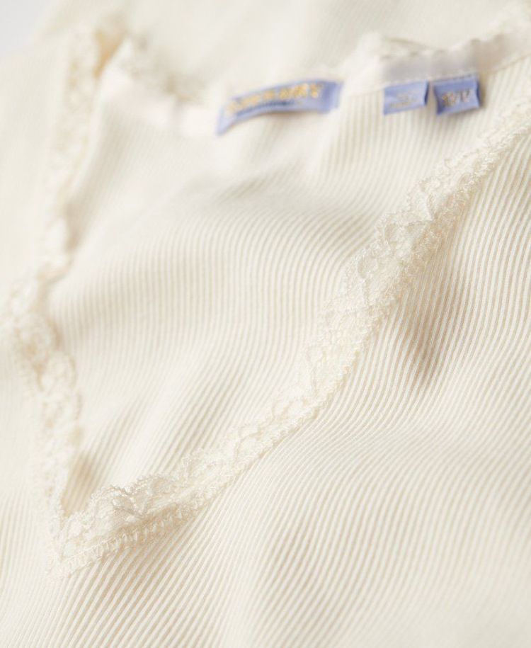 Superdry T-shirt Off-white dames (ESSENTIAL LACE TRIM V TEE - W6011874A.71D) - GL Sport (Sluis)