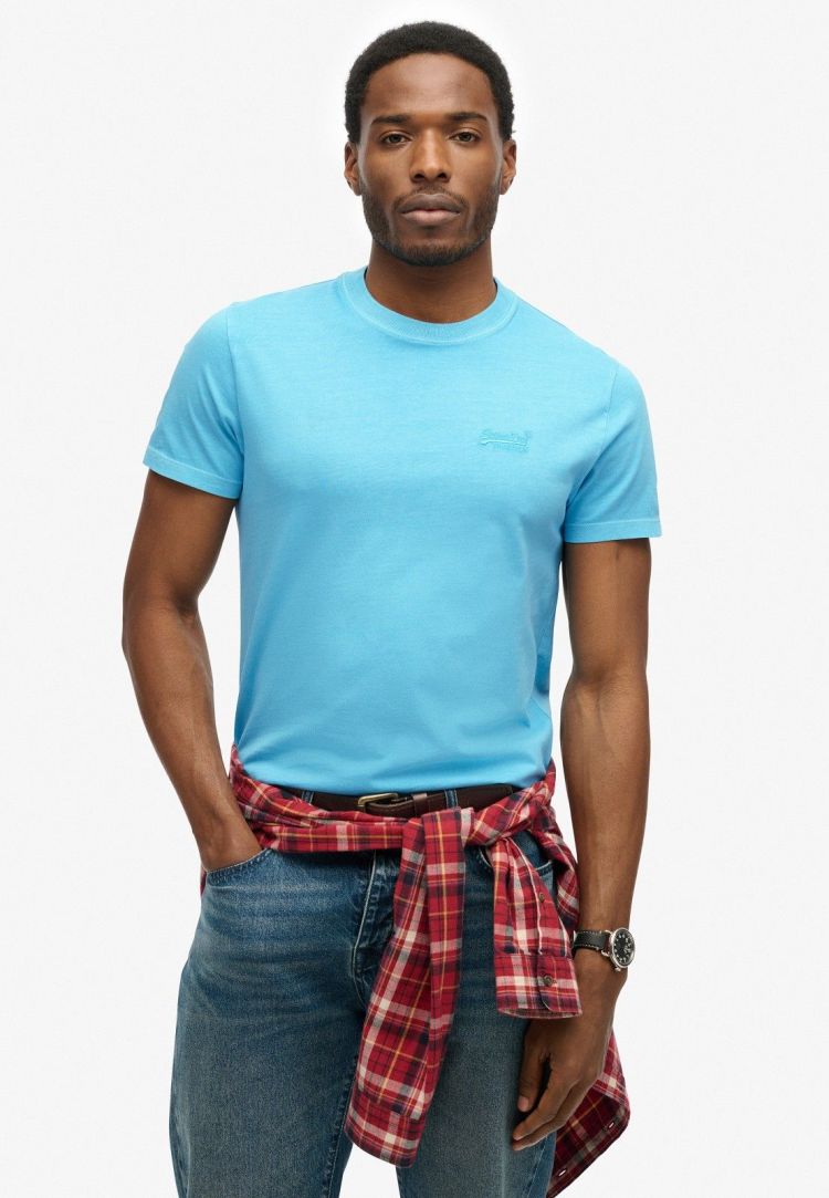 Superdry T-shirt Blauw heren (ESSENTIAL LOGO EMB NEON TEE - M1012065A.C9A) - GL Sport (Sluis)