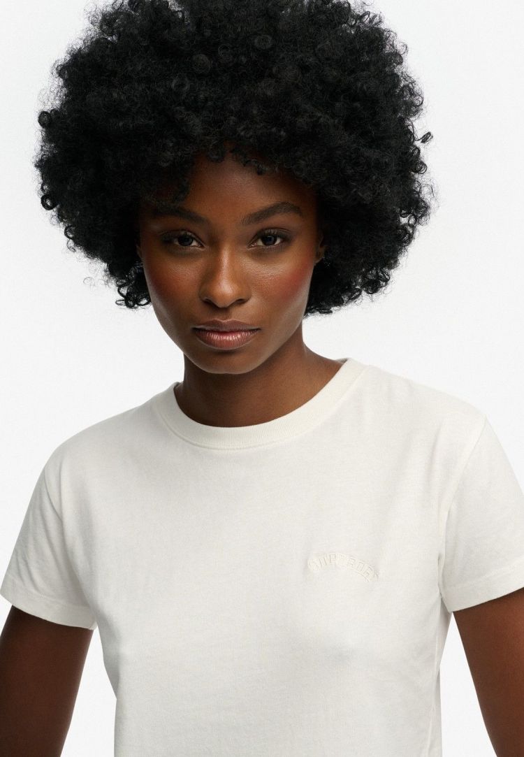 Superdry T-shirt Off-white dames (ESSENTIAL LOGO FITTED T-SHIRT - W1011346A.8ML) - GL Sport (Sluis)
