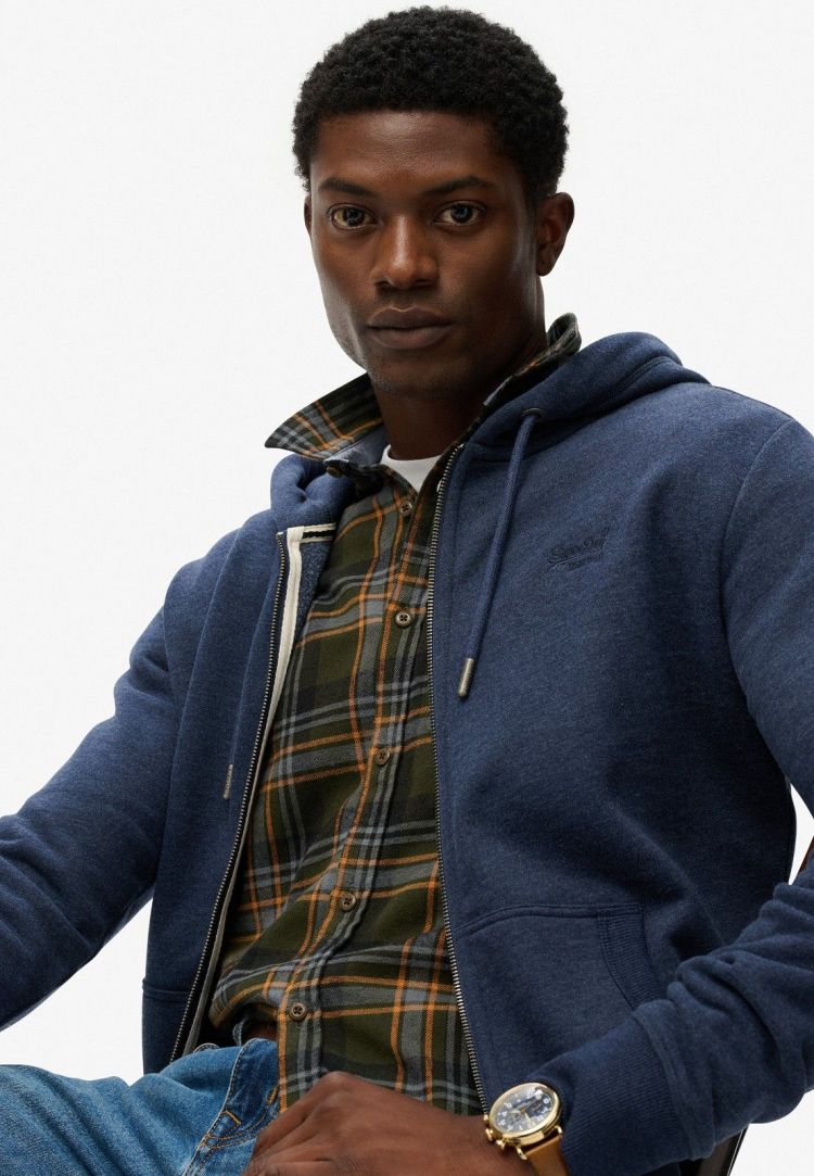 Superdry Vest Blauw heren (ESSENTIAL LOGO ZIP HOODIE HB - M2014128A.B9I) - GL Sport (Sluis)