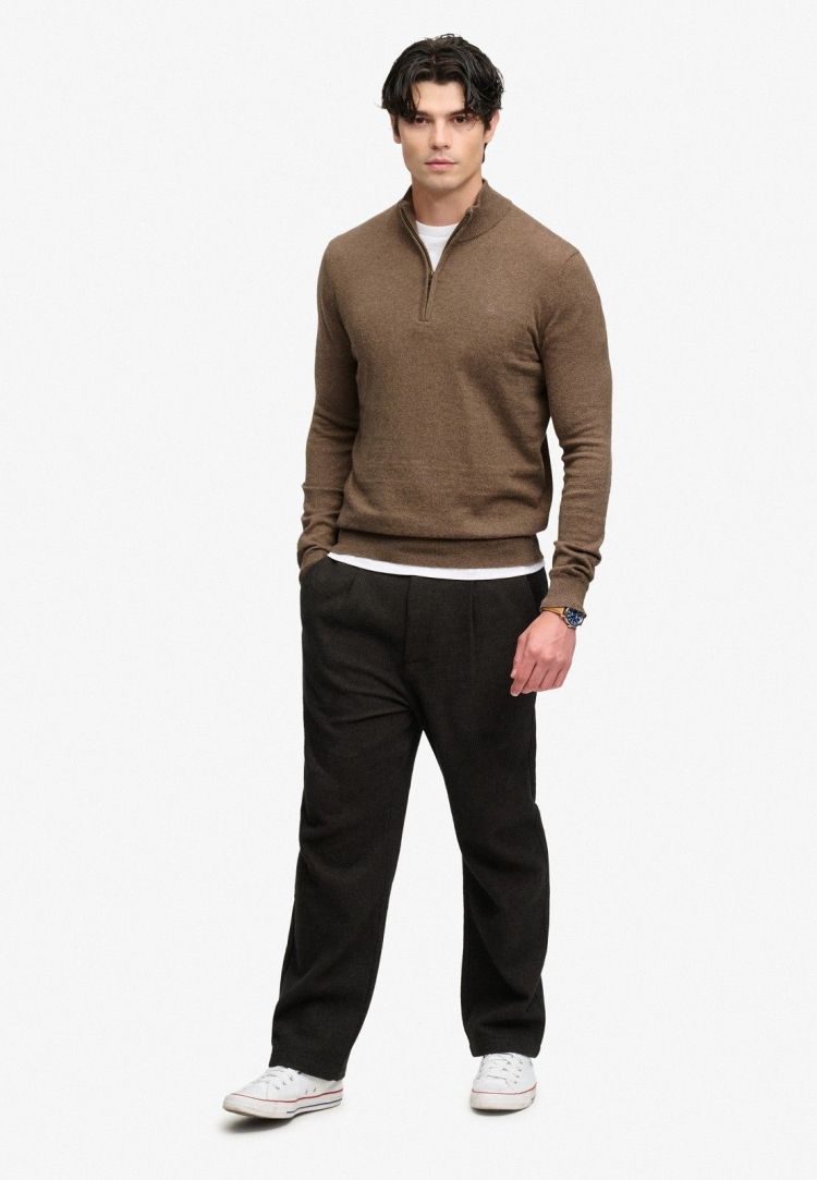 Superdry & Co Pull Bruin heren (ESSENTIAL LW WOOL BLEND 1/2 ZIP - M6110783A.M70) - GL Sport (Sluis)