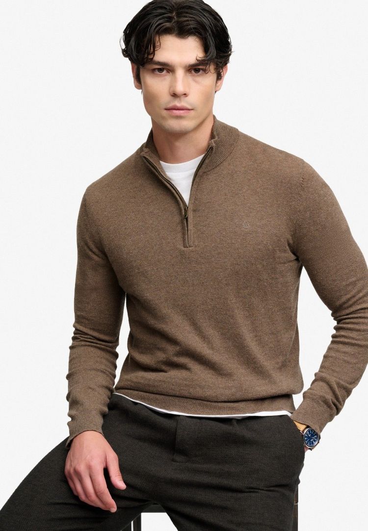 Superdry & Co Pull Bruin heren (ESSENTIAL LW WOOL BLEND 1/2 ZIP - M6110783A.M70) - GL Sport (Sluis)