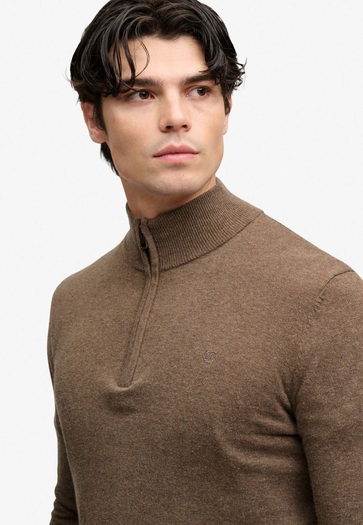 Superdry & Co Pull Bruin heren (ESSENTIAL LW WOOL BLEND 1/2 ZIP - M6110783A.M70) - GL Sport (Sluis)