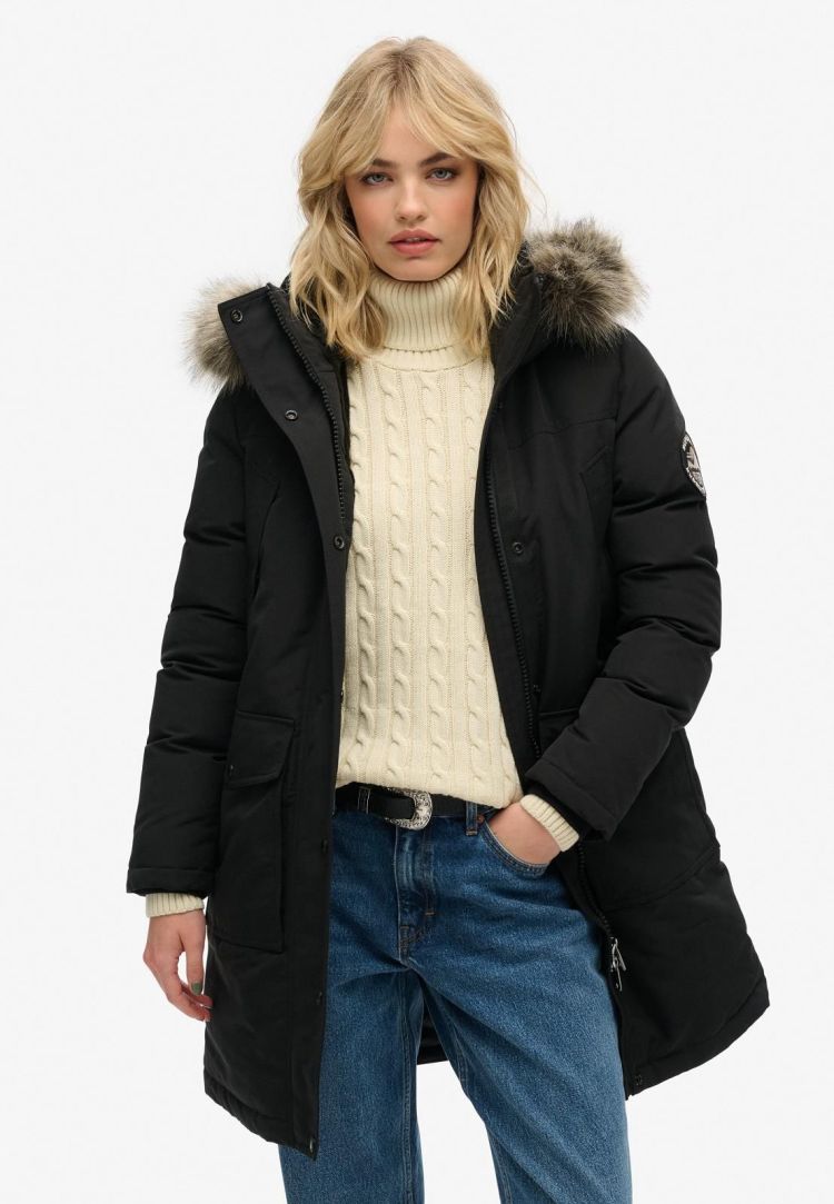 Superdry Jas Zwart dames (EVEREST FAUX FUR PARKA JACKET - W5011786A.02A) - GL Sport (Sluis)