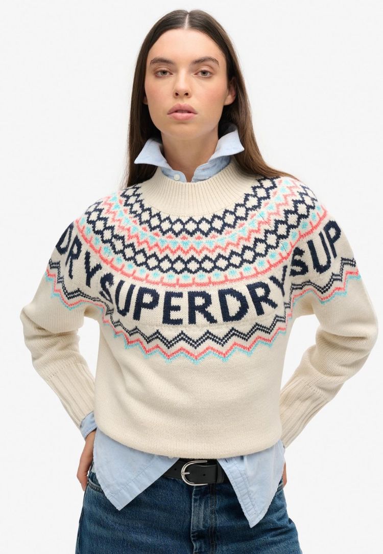 Superdry Pull Creme dames (FAIRISLE BRANDED JUMPER - W6110555A.B9Q) - GL Sport (Sluis)