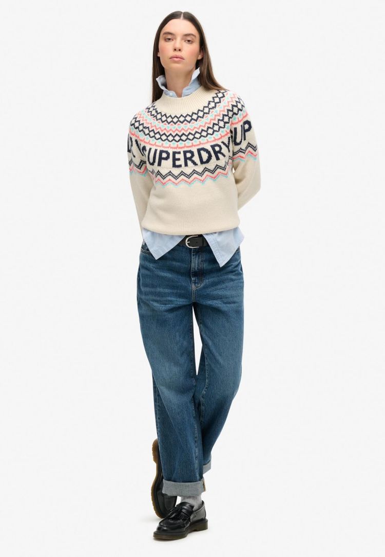 Superdry Pull Creme dames (FAIRISLE BRANDED JUMPER - W6110555A.B9Q) - GL Sport (Sluis)