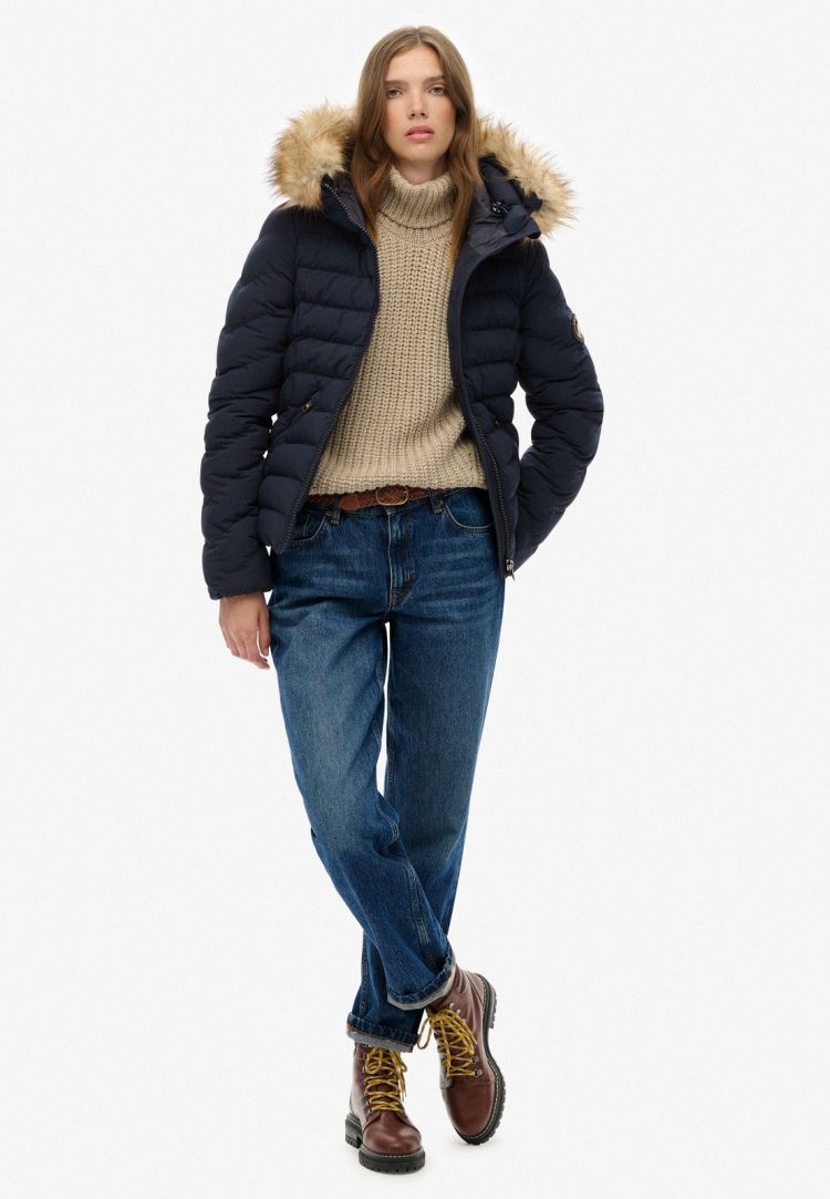 Superdry Jas Blauw dames (FUJI FAUX FUR HOOD PADDED JACKET - W5012000A.98T) - GL Sport (Sluis)