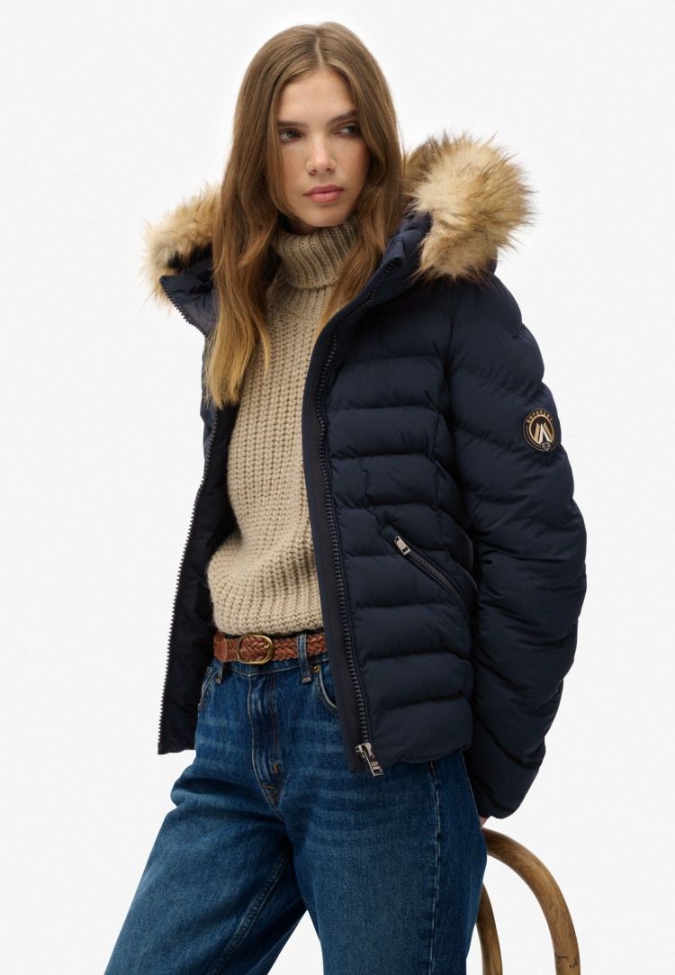 Superdry Jas Blauw dames (FUJI FAUX FUR HOOD PADDED JACKET - W5012000A.98T) - GL Sport (Sluis)