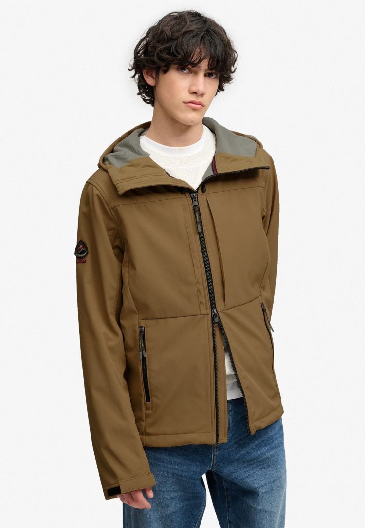 Superdry & Co Jas Beige heren (HOODED SOFTSHELL TREKKER JACKET - M5012327A.L5K) - GL Sport (Sluis)