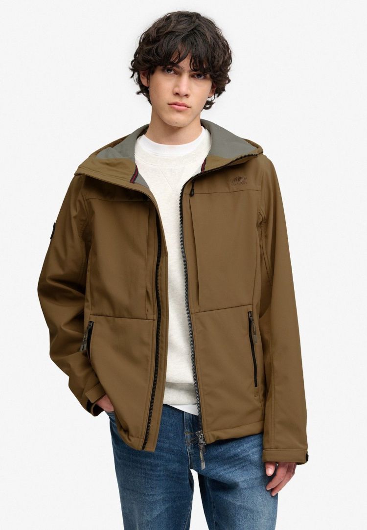 Superdry & Co Jas Beige heren (HOODED SOFTSHELL TREKKER JACKET - M5012327A.L5K) - GL Sport (Sluis)