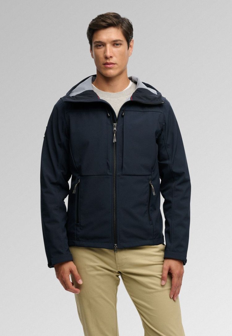 Superdry & Co Jas Blauw heren (HOODED SOFTSHELL TREKKER JACKET - M5012327A.98T) - GL Sport (Sluis)
