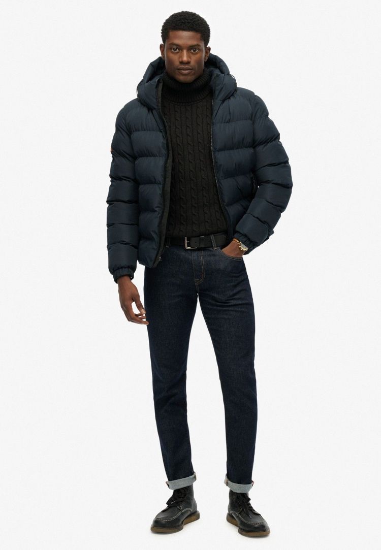 Superdry Jas Blauw heren (HOODED SPORTS PUFFER JACKET - M5011905A.D9W) - GL Sport (Sluis)