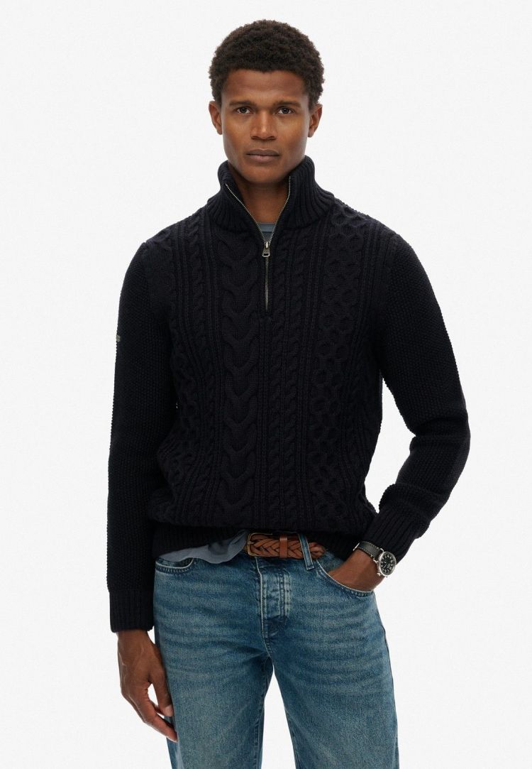 Superdry Pull Blauw heren (JACOB CABLE KNIT HALF ZIP - M6110698A.98T) - GL Sport (Sluis)