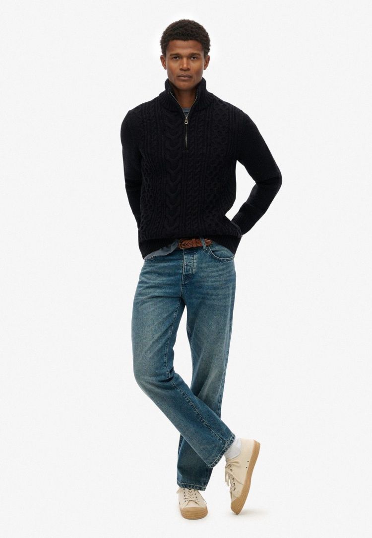 Superdry Pull Blauw heren (JACOB CABLE KNIT HALF ZIP - M6110698A.98T) - GL Sport (Sluis)