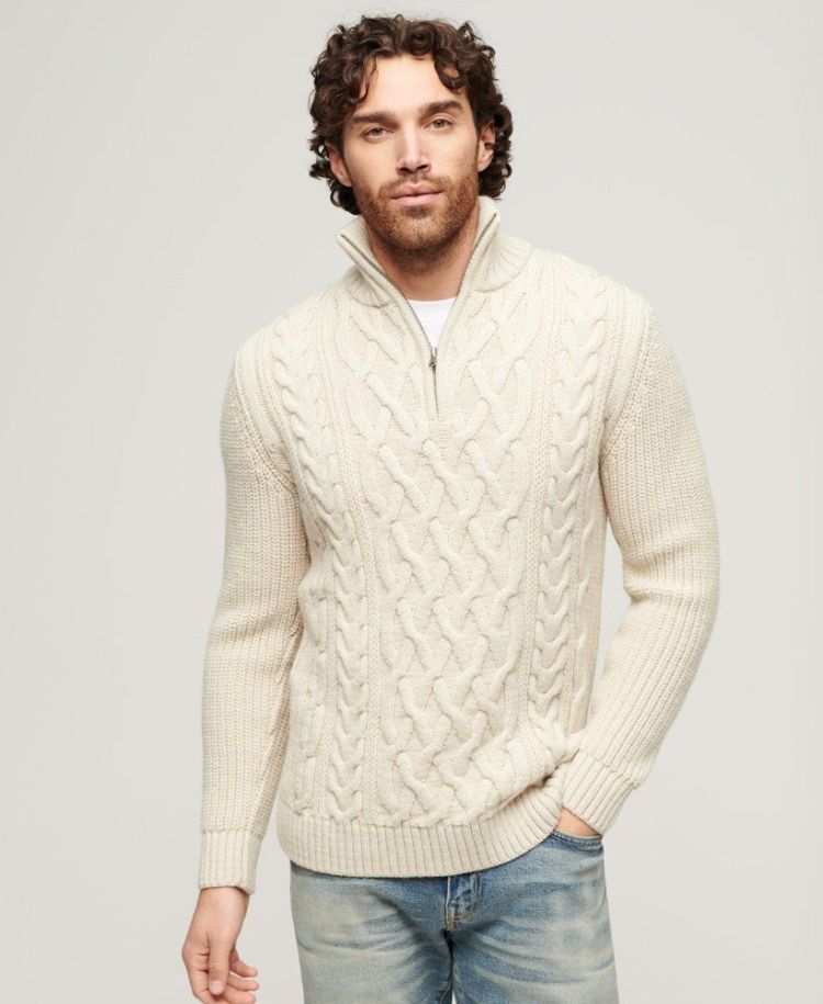 Superdry Pull Creme heren (JACOB CABLE KNIT HALF ZIP - M6110639A.39E) - GL Sport (Sluis)