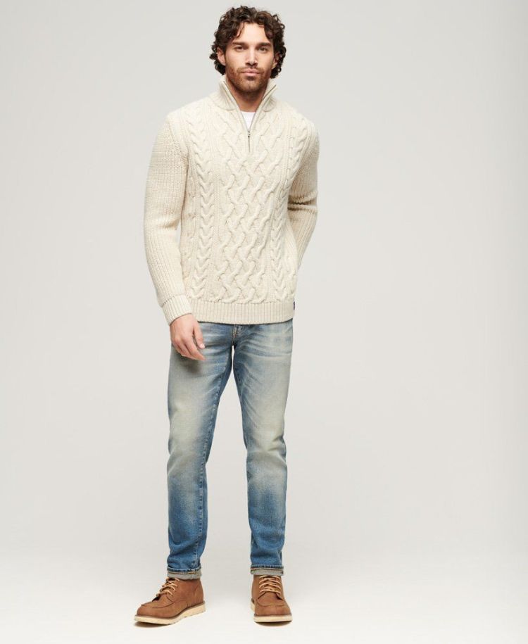 Superdry Pull Creme heren (JACOB CABLE KNIT HALF ZIP - M6110639A.39E) - GL Sport (Sluis)