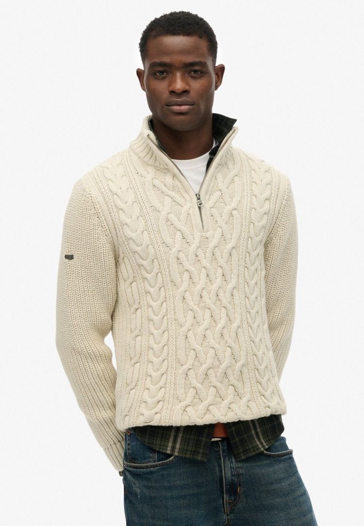 Superdry Pull Creme heren (JACOB CABLE KNIT HALF ZIP - M6110698A.39E) - GL Sport (Sluis)