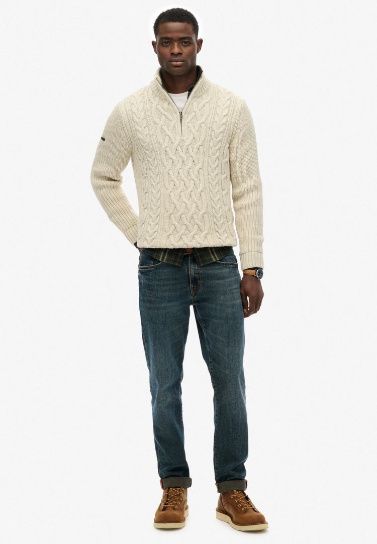 Superdry Pull Creme heren (JACOB CABLE KNIT HALF ZIP - M6110698A.39E) - GL Sport (Sluis)