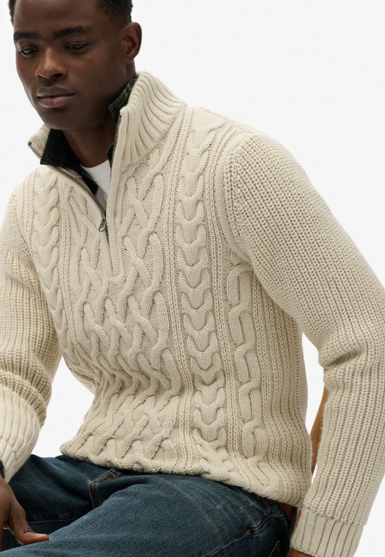 Superdry Pull Creme heren (JACOB CABLE KNIT HALF ZIP - M6110698A.39E) - GL Sport (Sluis)
