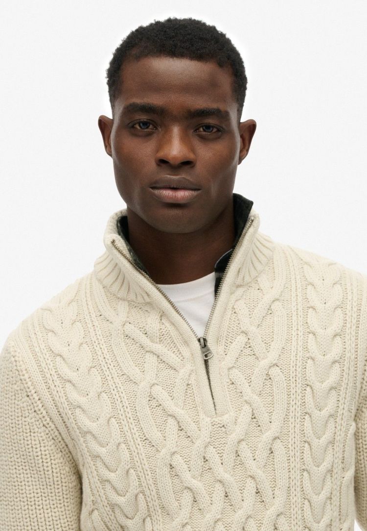 Superdry Pull Creme heren (JACOB CABLE KNIT HALF ZIP - M6110698A.39E) - GL Sport (Sluis)