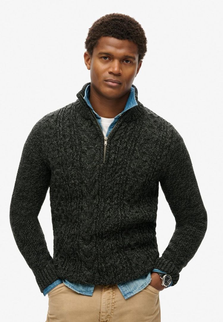 Superdry Pull Groen heren (JACOB CABLE KNIT HALF ZIP - M6110639A.AYN) - GL Sport (Sluis)