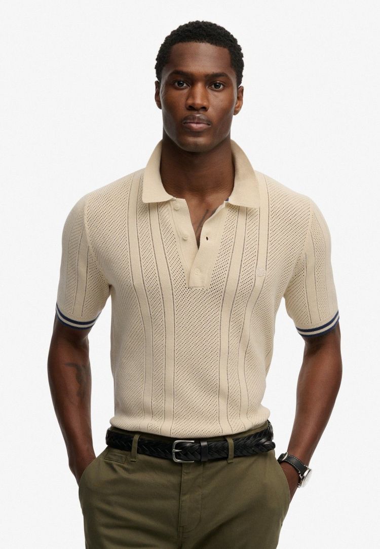 Superdry Polo Beige heren (KNITTED TEXTURE S/S POLO - M1110458A.1LG) - GL Sport (Sluis)