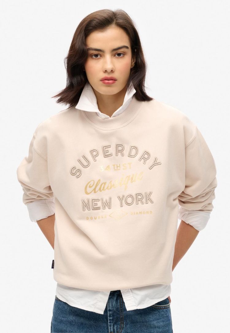 Superdry Sweater Grijs dames (LUXE METALLIC LOG LOOSE SWEAT - W2012154A.7SJ) - GL Sport (Sluis)