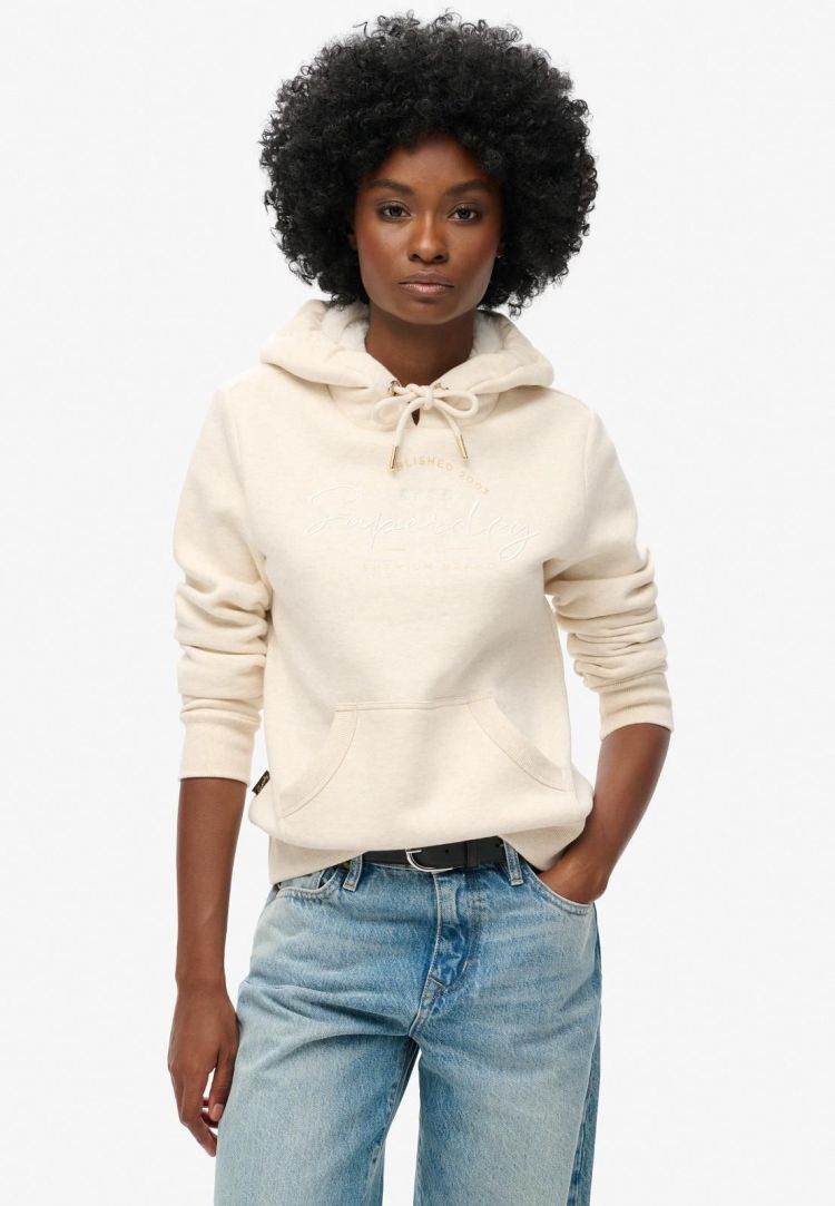 Superdry Hoodie Off-white dames (LUXE METALLIC LOGO HOODIE - W2012141A.8ZU) - GL Sport (Sluis)