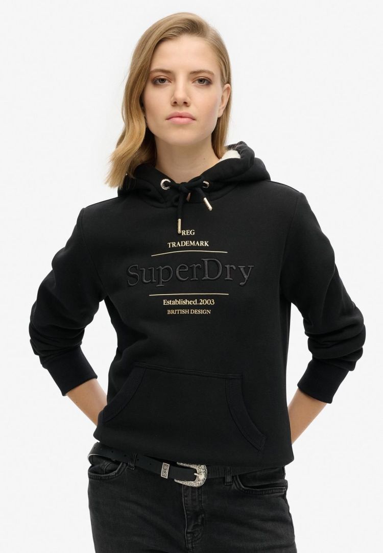 Superdry Hoodie Zwart dames (LUXE METALLIC LOGO HOODIE - W2012141A.02A) - GL Sport (Sluis)