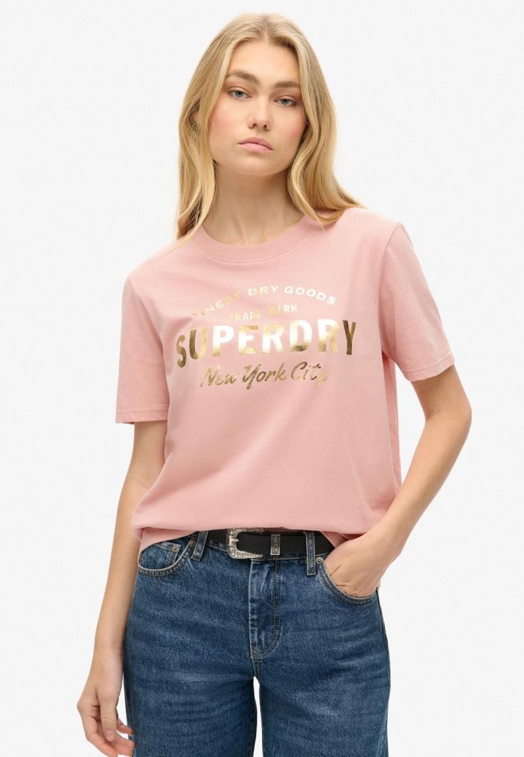 Superdry T-shirt Roze dames (LUXE METALLIC LOGO RELAXED TEE - W1011496A.MEN) - GL Sport (Sluis)