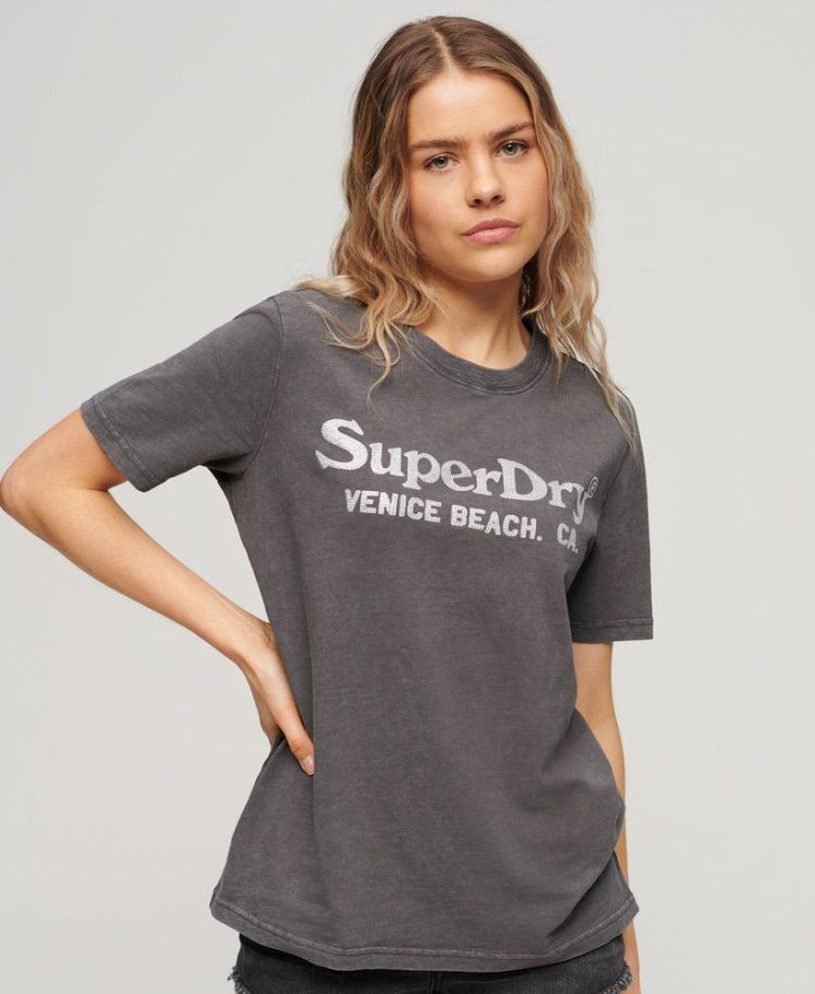 Superdry T-shirt Antraciet dames (METALLIC VENUE RELAXED TEE - W1011403A.PKT) - GL Sport (Sluis)