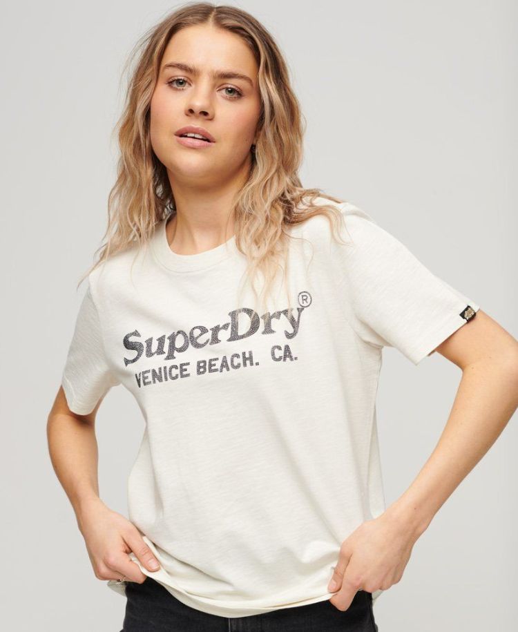Superdry T-shirt Creme dames (METALLIC VENUE RELAXED TEE - W1011403A.2BC) - GL Sport (Sluis)