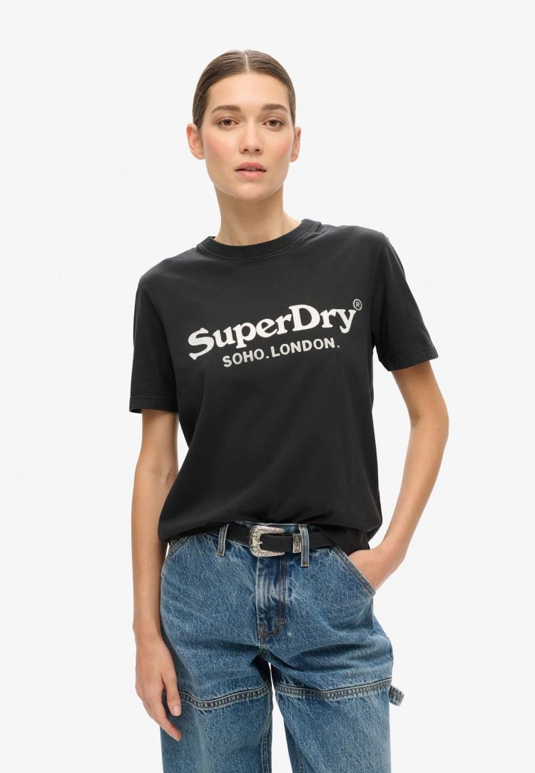 Superdry T-shirt Zwart dames (METALLIC VENUE RELAXED TEE - W1011497A.12A) - GL Sport (Sluis)