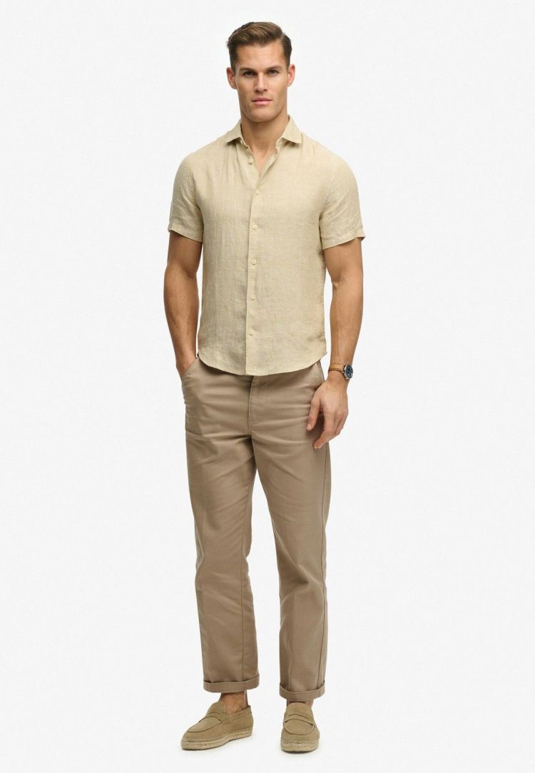 Superdry Overhemd Beige heren (RIVIERA S/S LINEN SHIRT - M4011104A.J9H) - GL Sport (Sluis)