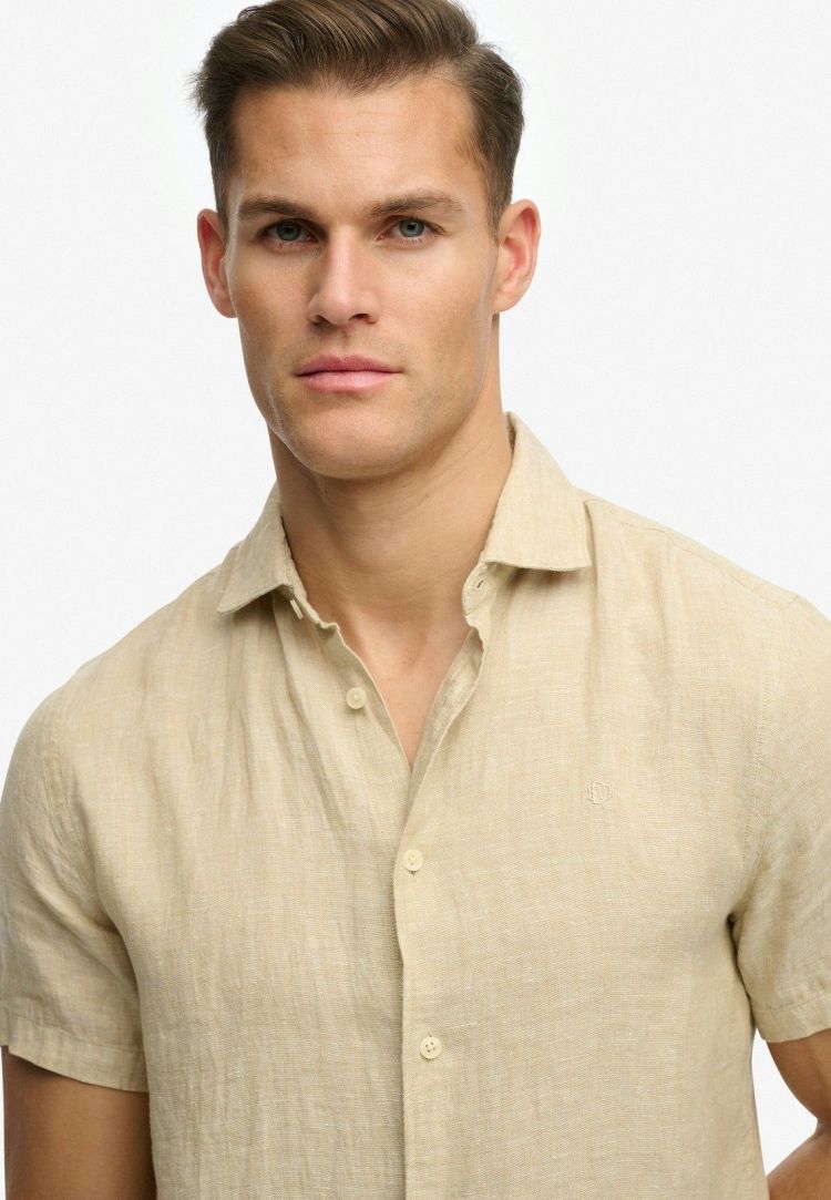 Superdry Overhemd Beige heren (RIVIERA S/S LINEN SHIRT - M4011104A.J9H) - GL Sport (Sluis)