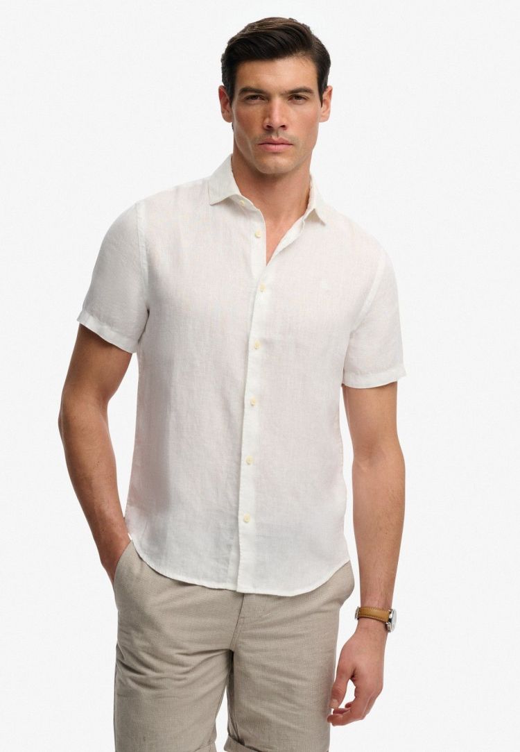 Superdry Overhemd Wit heren (RIVIERA S/S LINEN SHIRT - M4011104A.01C) - GL Sport (Sluis)